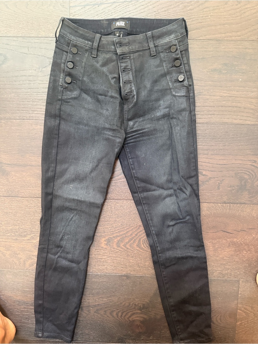 PAIGE Black High-Rise Skinny Jeans with Button Accents